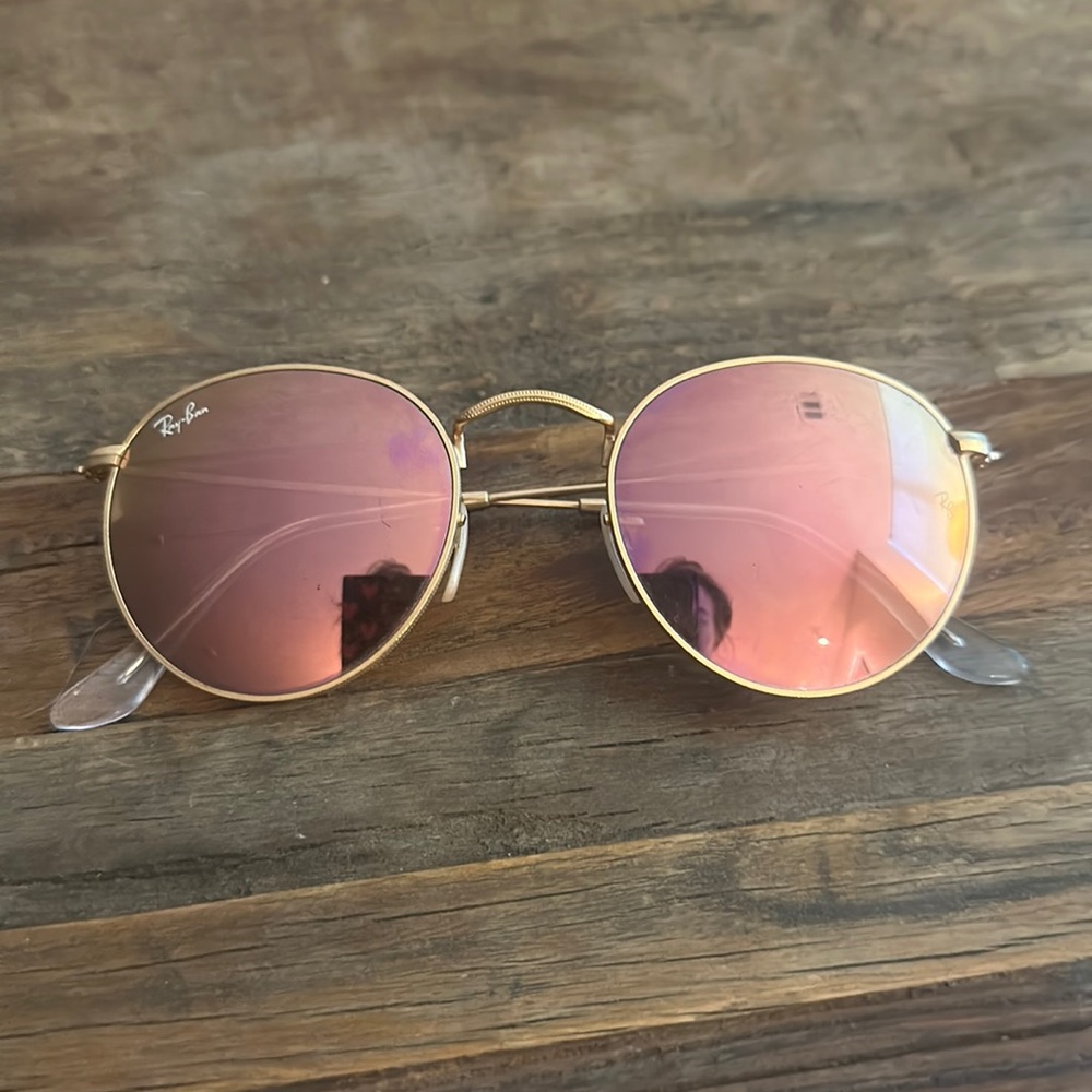 Ray Ban round flat sunglasses - bronze (pinkish) with gold frames